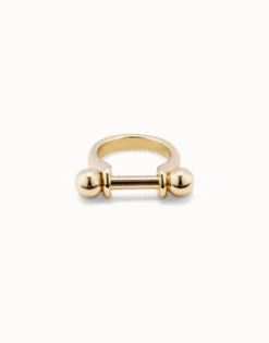 Anillo bañado en oro ancho con relieve para mujer