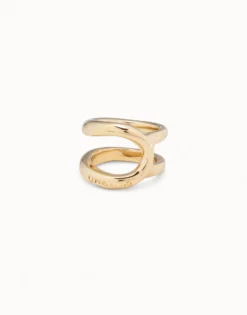 Anillo bañado en oro con diseño tubular para mujer