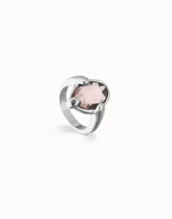 Anillo bañado en plata con cristal facetado ovalado rosa