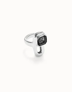 Anillo bañado en plata de ley con cristal negro