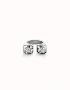 Anillo bañado en plata de ley con cristal blanco