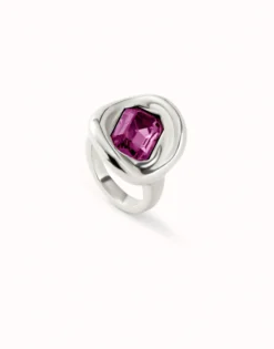 Anillo bañado en plata de ley con cristal rosa