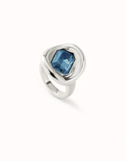 Anillo bañado en plata de ley con cristal azul
