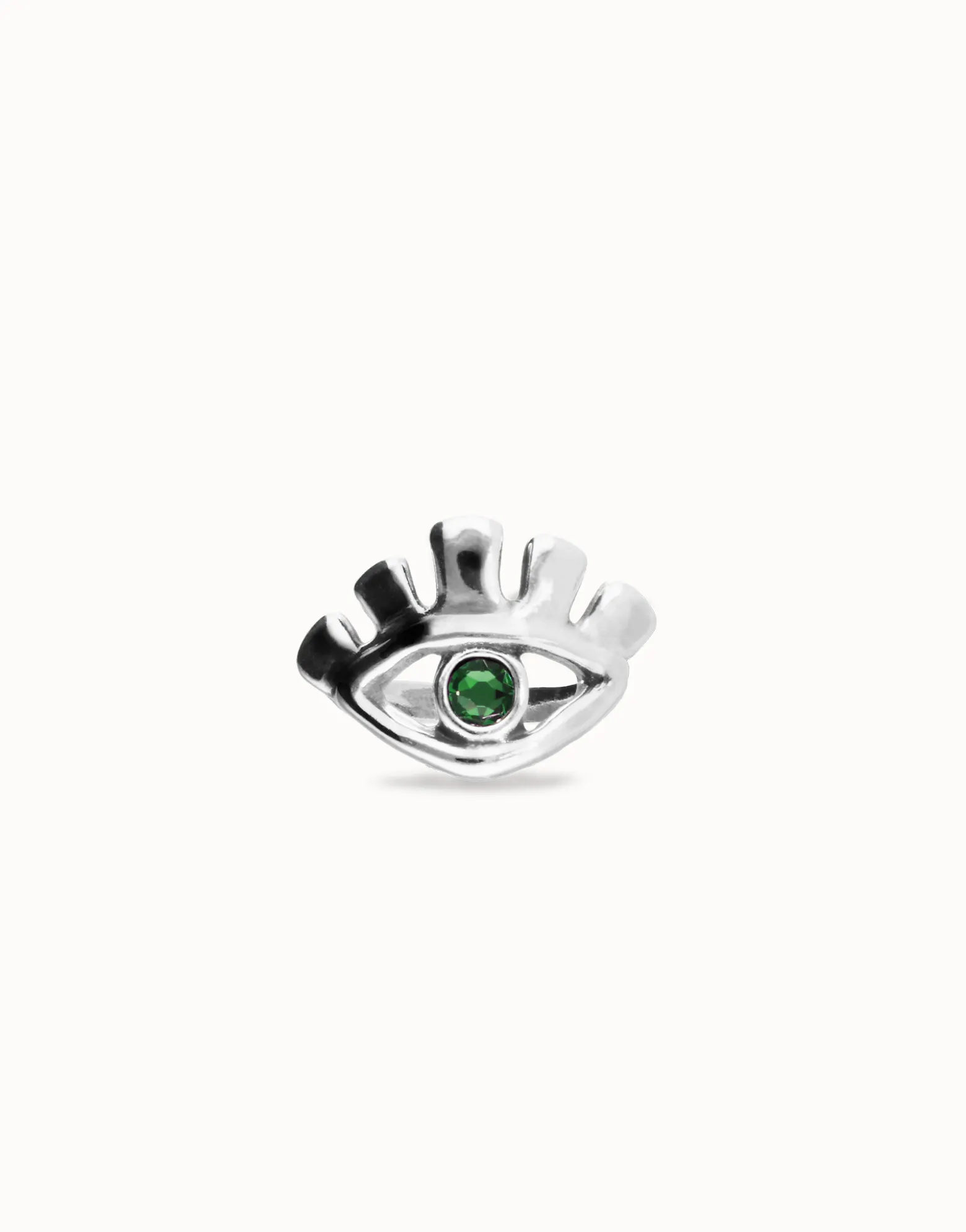 Anillo bañado en plata de ley en forma de ojo con cristal facetado verde