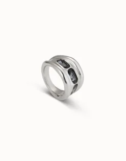 Anillo bañado en plata de ley y 3 cristales grises