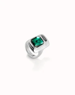 Anillo bañado plata de ley con cristal verde