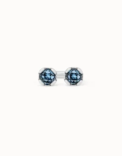 Anillo bañados en plata de ley con dos cristales azules enfrentados