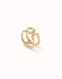 Anillo doble bañado en oro 18k con topacio blanco
