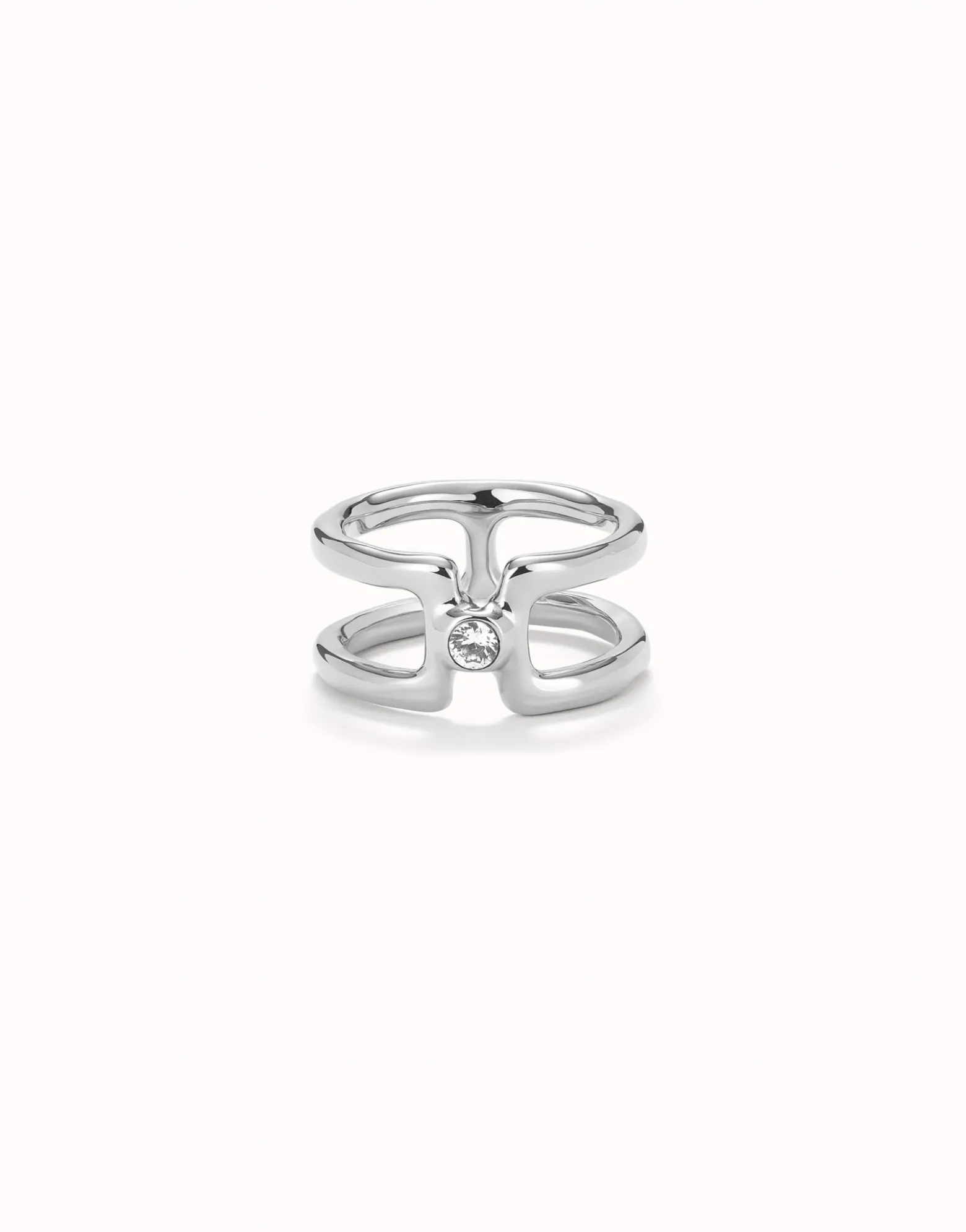 Anillo doble bañado en plata de ley con topacio blanco