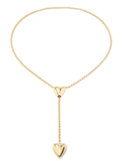 Cadena bañada en oro 18k con dos corazones, uno ajustable en el centro.