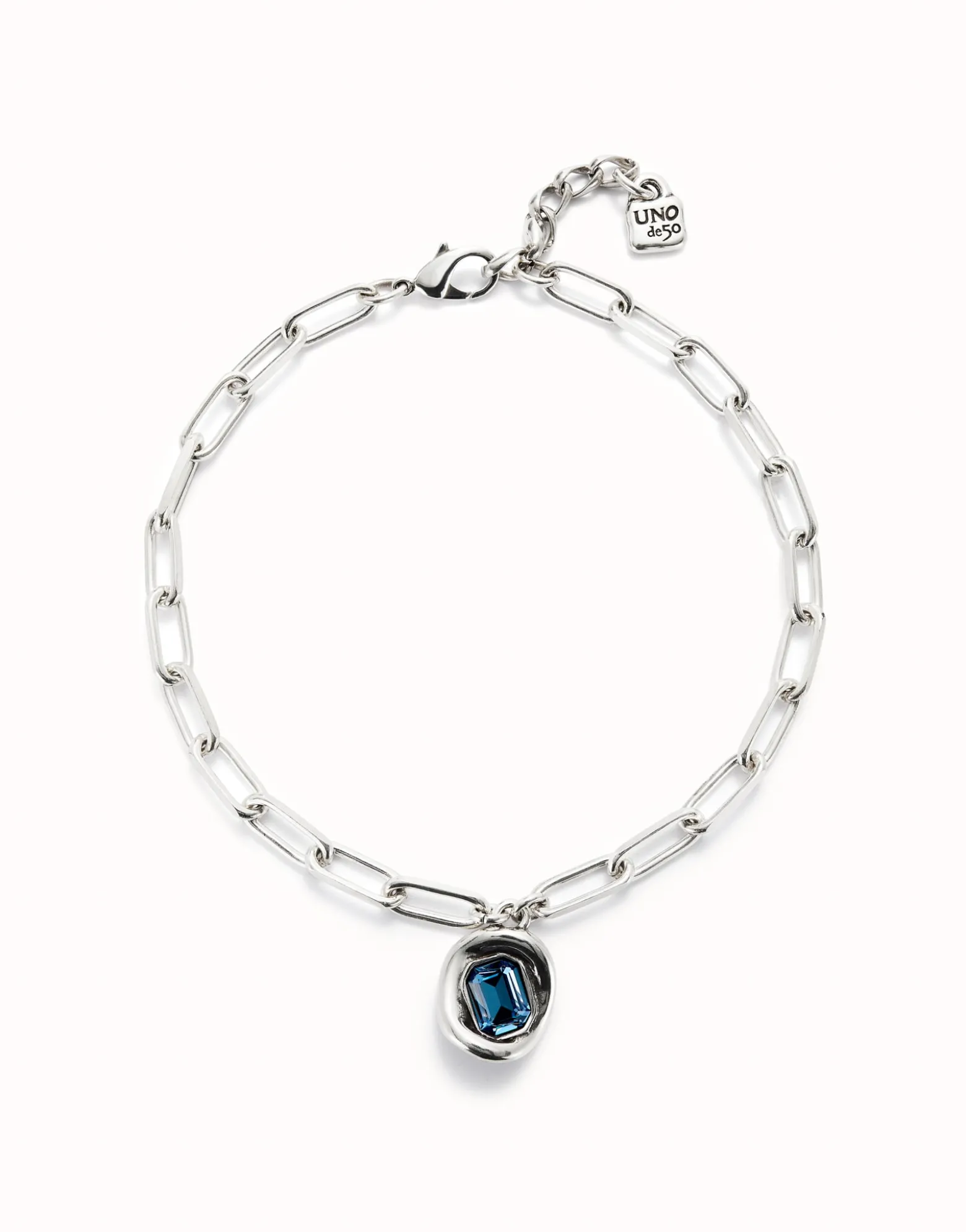 Cadena bañada en plata de ley con eslabones y cristal azul
