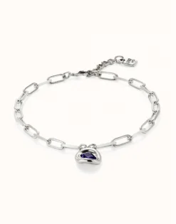 Cadena bañada en plata de ley con eslabones y cristal morado