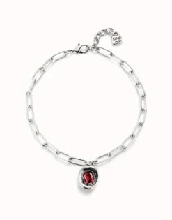 Cadena bañada en plata de ley con eslabones y cristal rojo