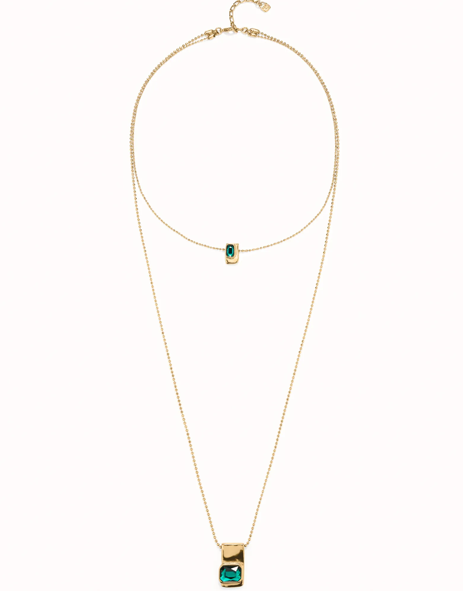 Cadena doble bañada en oro 18k con cristales verdes