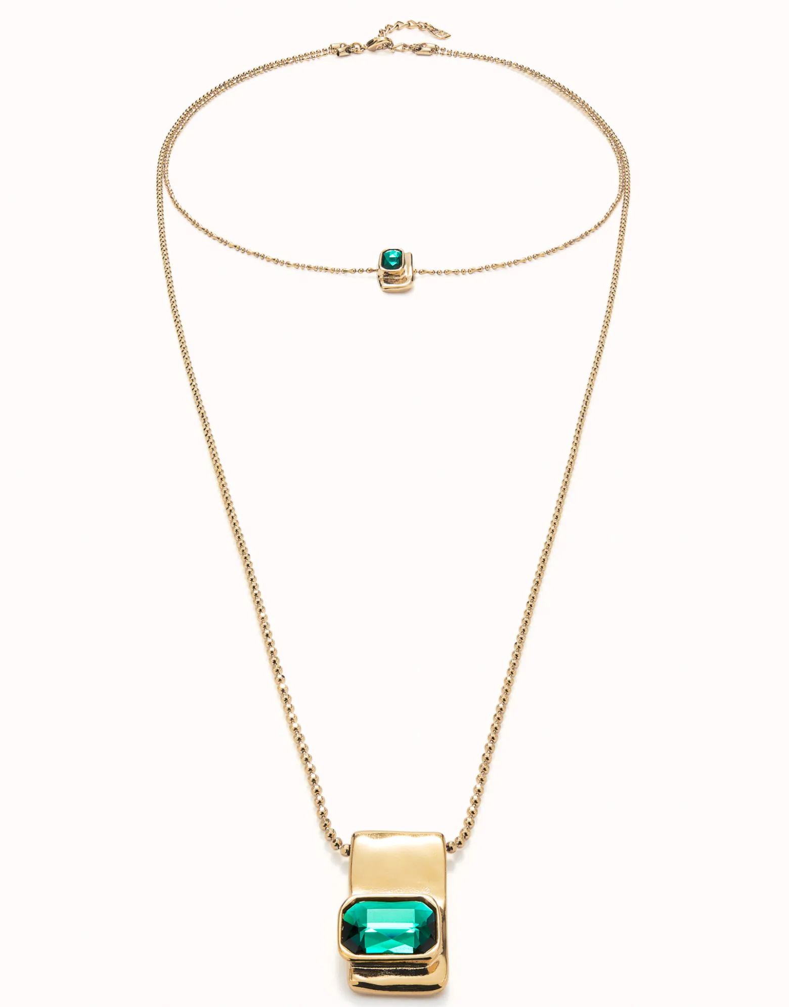 Cadena doble bañada en oro 18k con cristales verdes