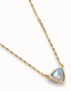 Colgante bañado en oro 18k de eslabones con triangulo y cristal multicolor