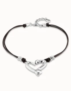 Colgante de plata con 2 tiras de cuero y corazón