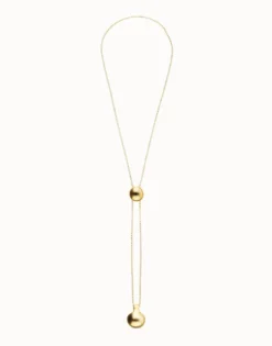 Collar bañado en oro de 18k de cadena regulable en altura con dos pesos
