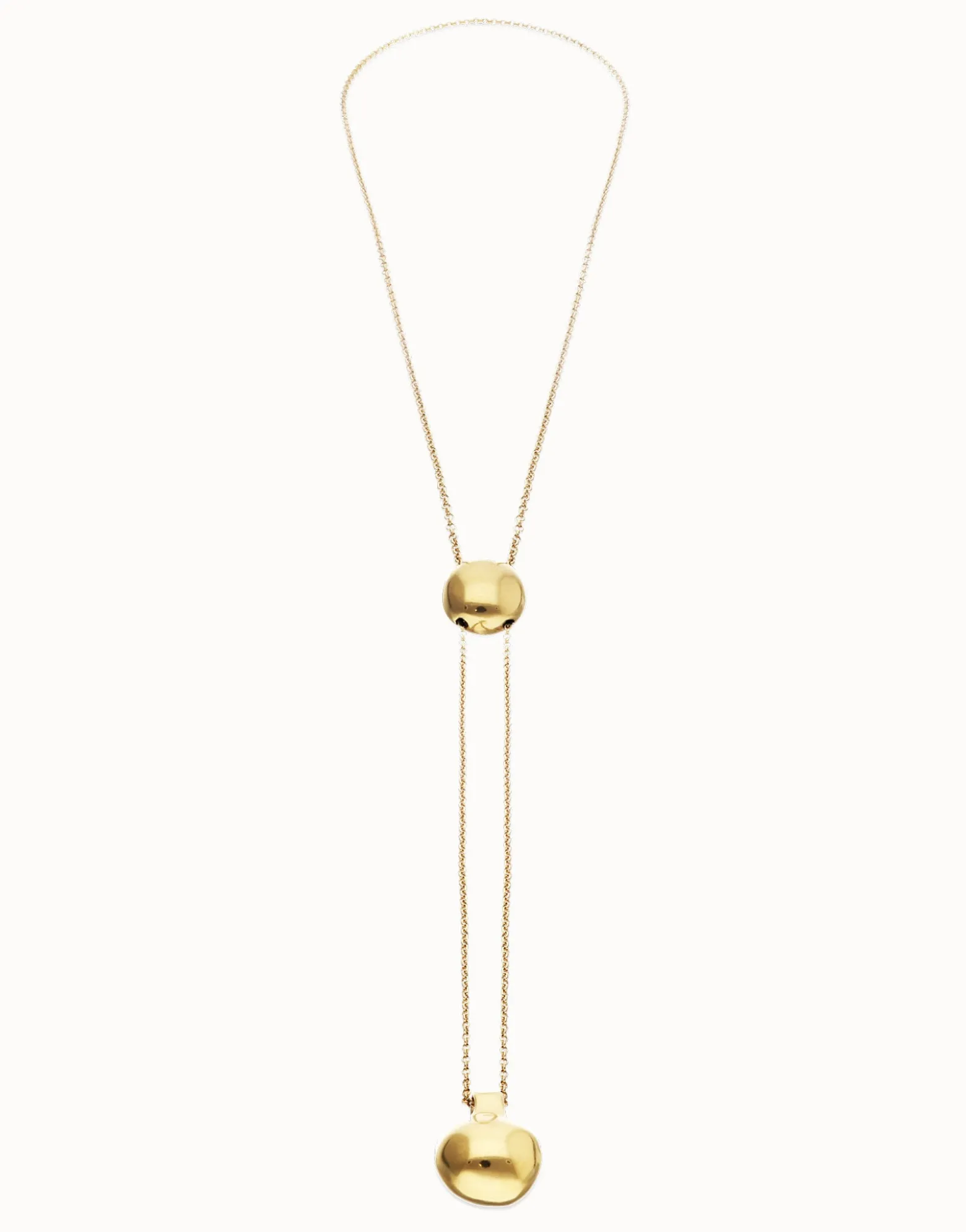Collar bañado en oro de 18k de cadena regulable en altura con dos pesos