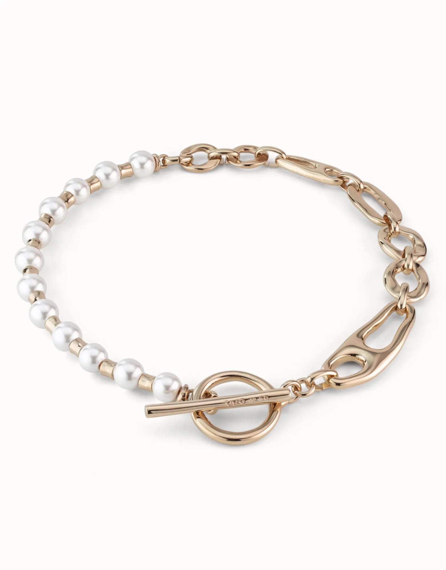 Collar bañado en oro 18K con combinación de eslabones y perlas