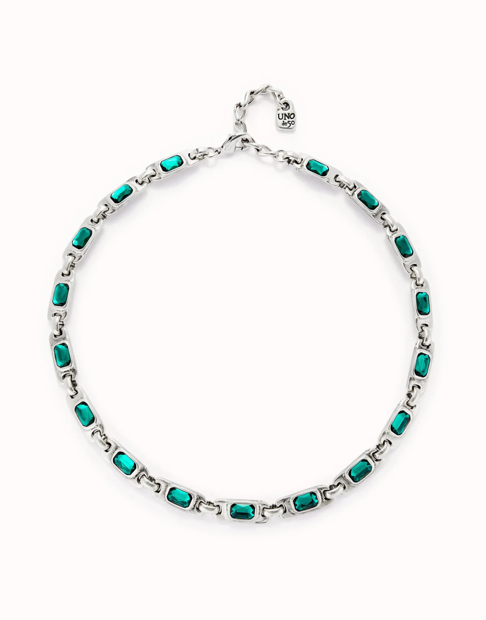Collar bañado en plata de ley con cristales verdes
