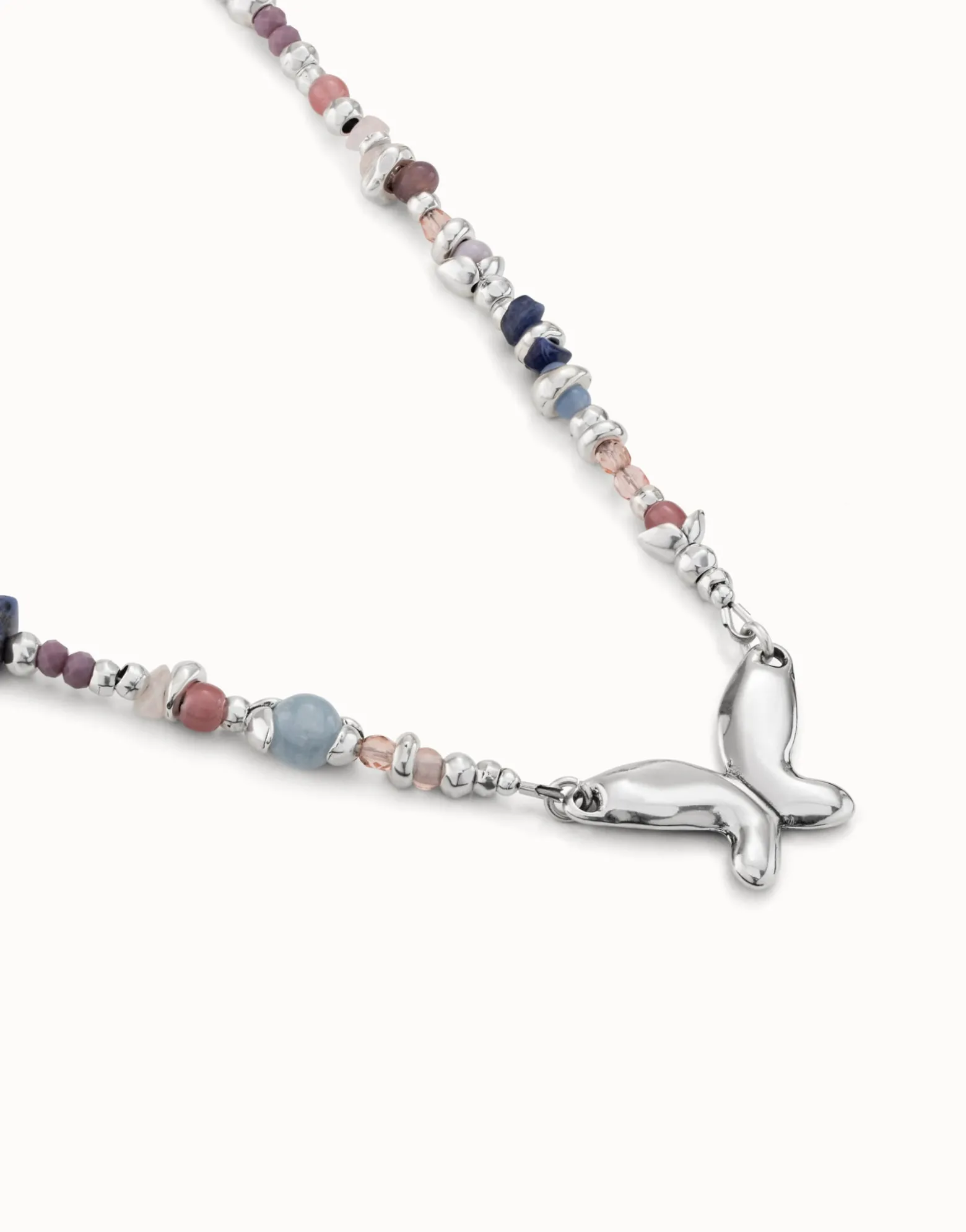 Collar bañado en plata de ley con cristales artesanales multicolor