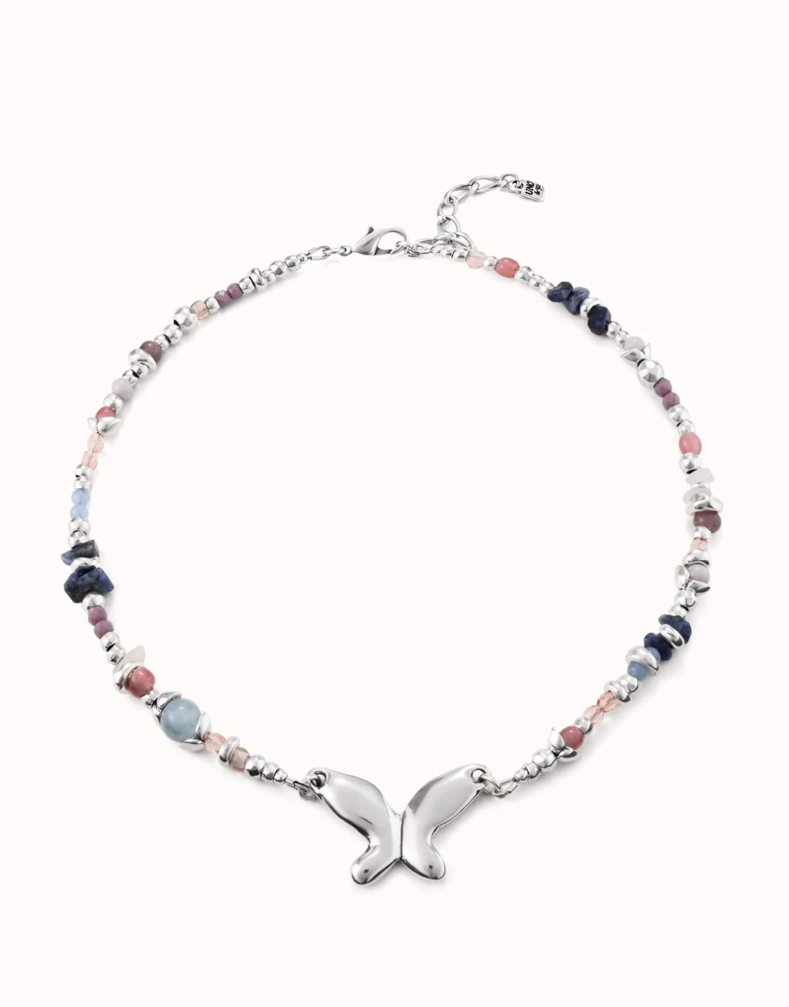 Collar bañado en plata de ley con cristales artesanales multicolor