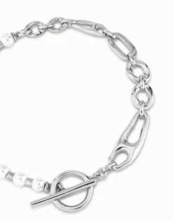 Collar bañado en plata de ley con combinación de eslabones y perlas