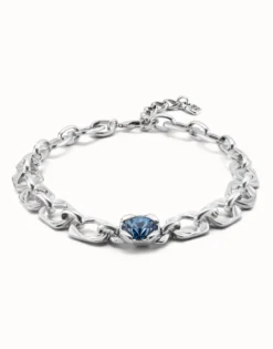 Collar bañado en plata de ley y cristal central azul