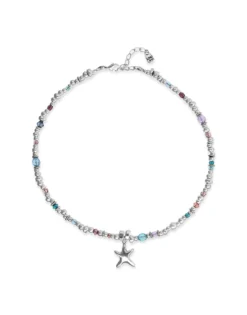Collar corto bañado en plata con cristales y estrella de mar pequeña