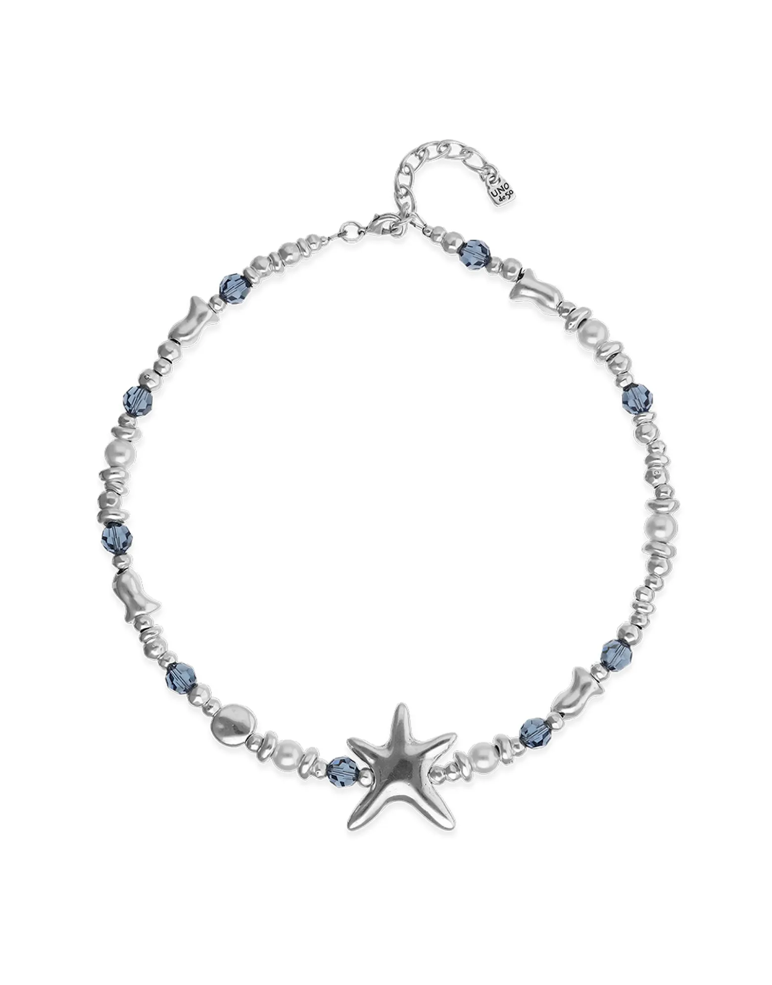 Collar corto bañado en plata con cristales y estrella de mar grande