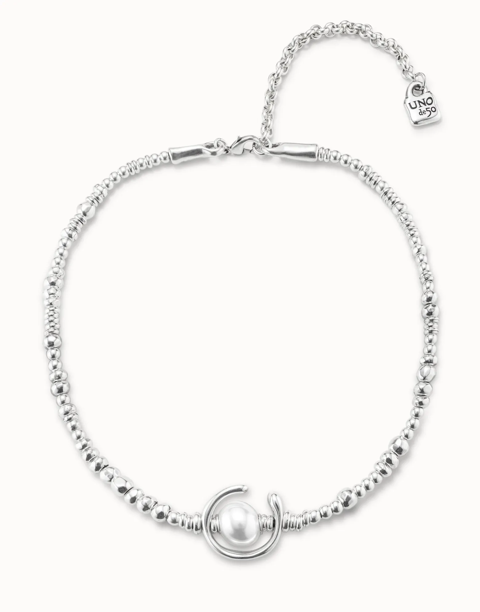 Collar corto bañado en plata de ley con perla para mujer