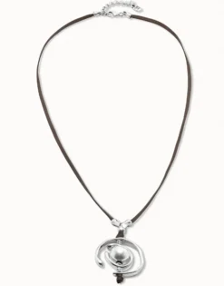 Collar de cuero y perla bañado en plata de ley mujer