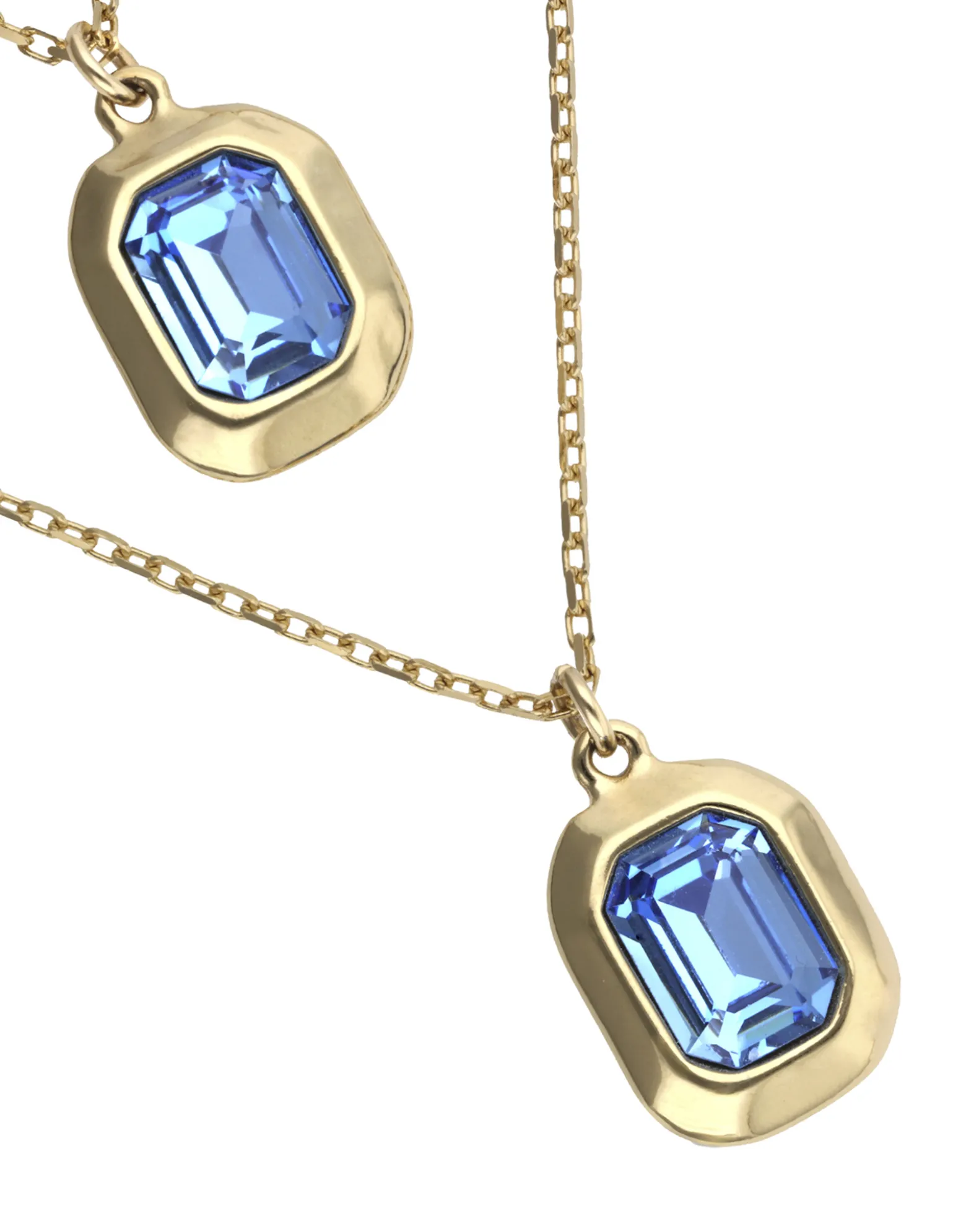 Collar doble bañado en oro 18k con dos cristales facetados rectangulares