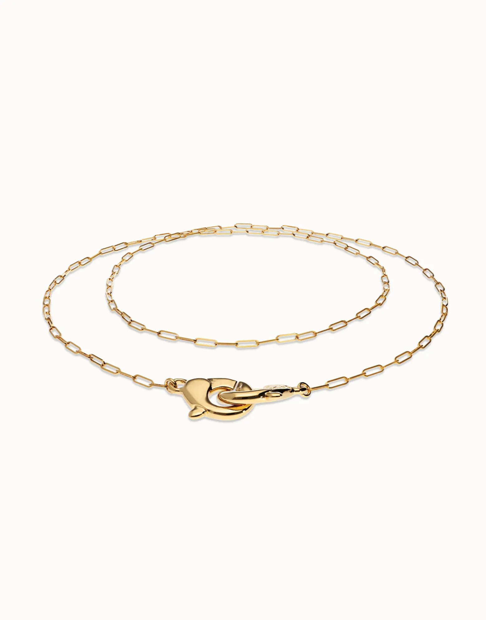 Collar largo bañado en oro 18k con mosqueton entrelazado