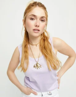 Collar largo bañado en oro 18k con ojo grande