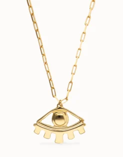Collar largo bañado en oro 18k con ojo grande