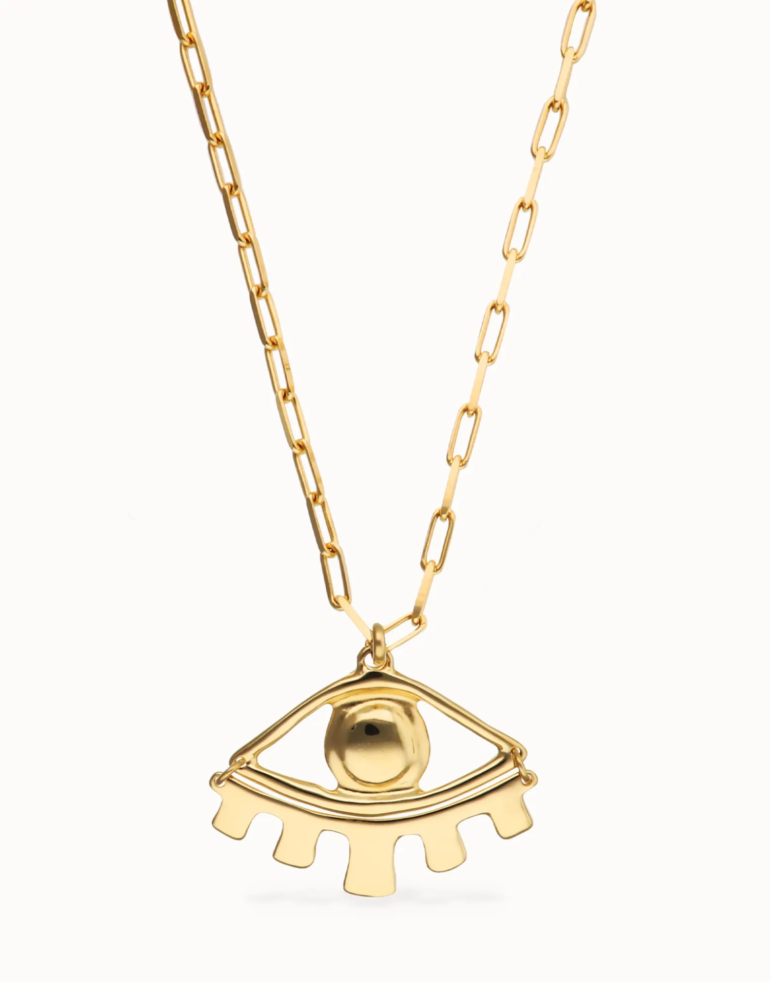 Collar largo bañado en oro 18k con ojo grande