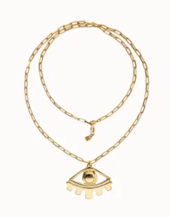 Collar largo bañado en oro 18k con ojo grande