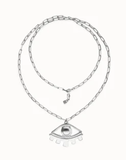 Collar largo bañado en plata de ley con ojo grande