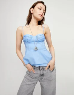 Collar largo bañado en plata de ley con ojo grande