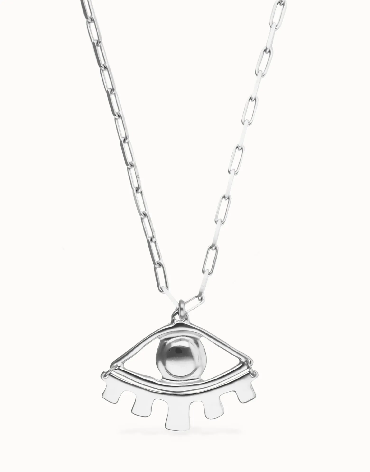 Collar largo bañado en plata de ley con ojo grande