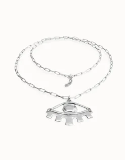 Collar largo bañado en plata de ley con ojo grande