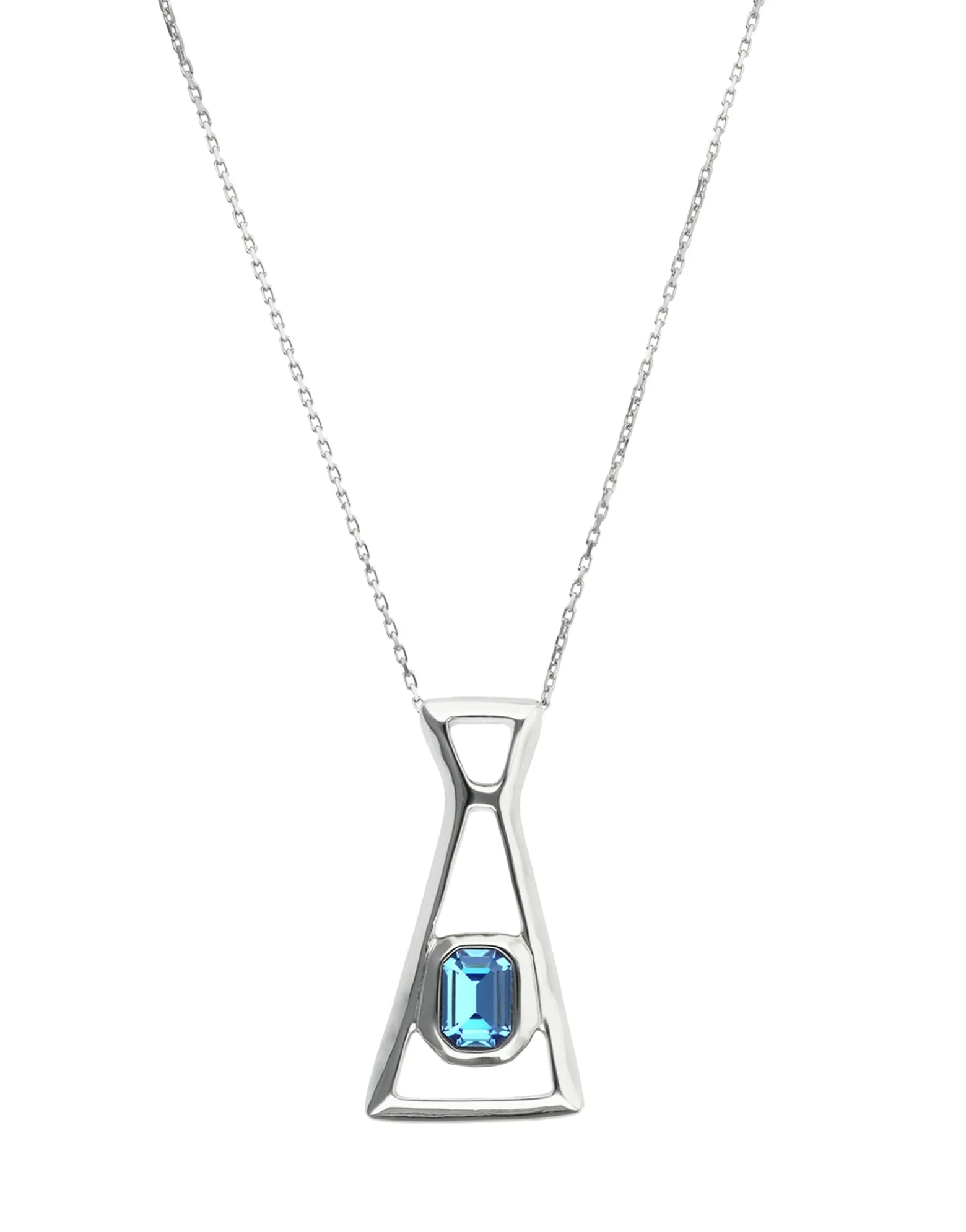 Collar largo con colgante bañado en plata de ley y cristal facetado rectangular azul