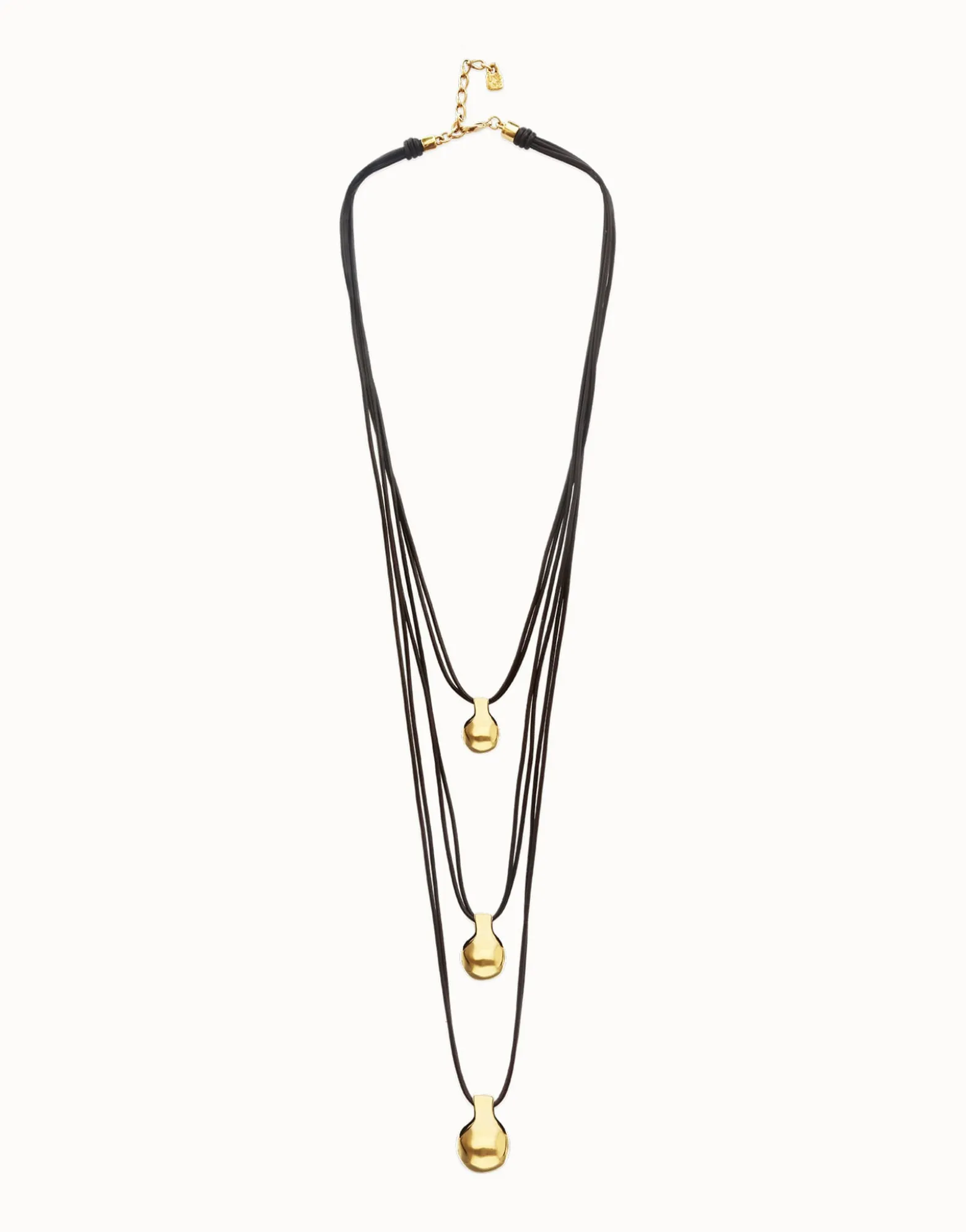 Collar triple de cuero con tres esferas bañadas en oro 18k