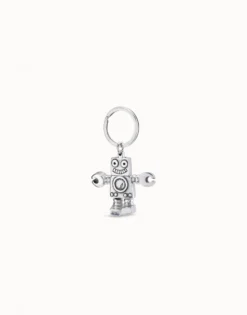 Llavero robot y logo grabado en plata de ley