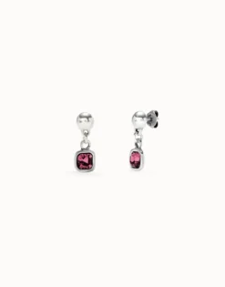 Pendientes bañada en plata de ley con cristal colgante rosa