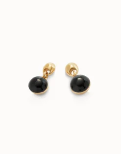 Pendientes bañados en oro 18k con dos bolas y cristal de murano