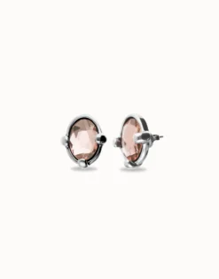 Pendientes bañados en plata con cristal facetado ovalado rosa