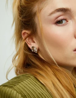 Pendientes bañados en plata con cristal facetado ovalado rosa